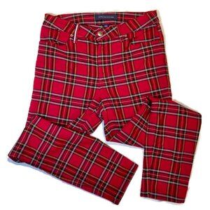 Vtg 90s Y2K Tommy Hilfiger red plaid skinny punk grunge cigarette pants Clueless